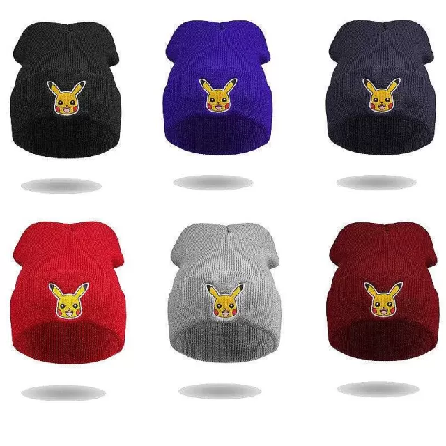 Herbst & Winter-Pkm.store Pikachu Beanie Mutze - Verschiedene Farben - Unisex Grau | Schwarz | Rot | Navy Blau