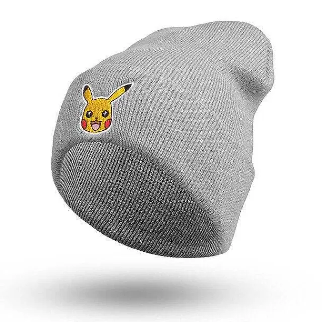 Pokemon Mützen & Caps-Pkm.store Pikachu Beanie Mutze - Verschiedene Farben - Unisex Grau | Schwarz | Rot | Navy Blau