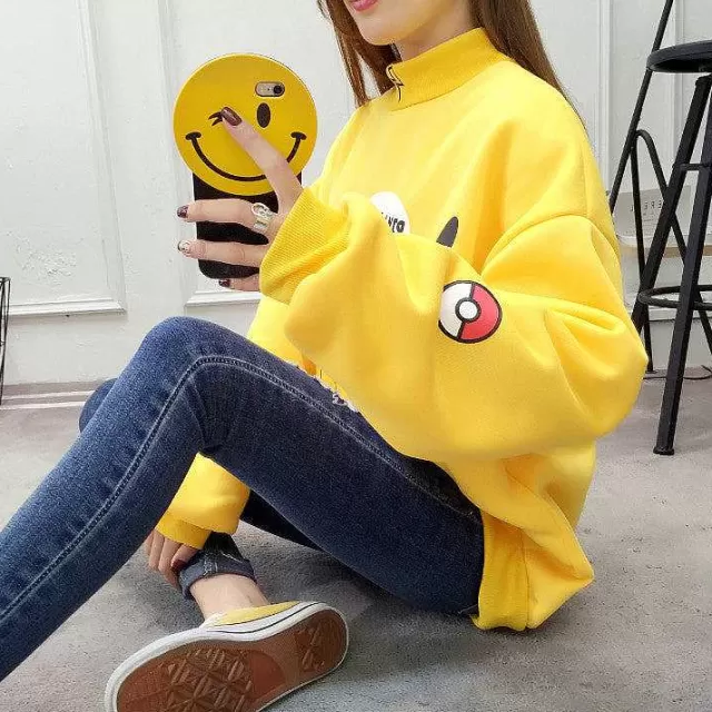 Herbst & Winter-Pkm.store Stylisher Pokemon Pikachu Sweater Uberlange Gelb | Pink